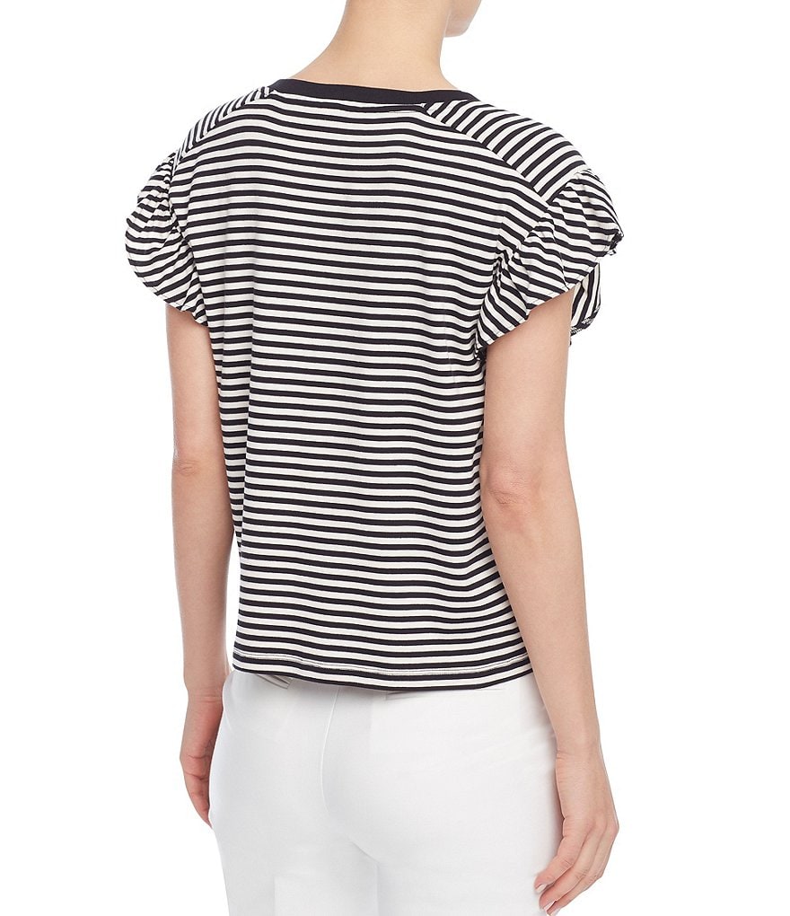 Jones New York Ruffle Cap Sleeve Stripe T-Shirt