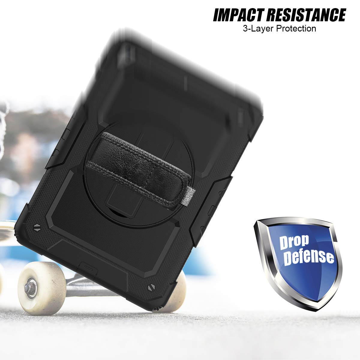 IPad 5th/6th Generation Case,Shockproof, Drop proof, 360 Degree Rotation Kickstand, Hand Strap,Shoulder Strip to Hang in Car Seat.Built-in Screen Protector for New iPad 9.7 2018/2017 Case