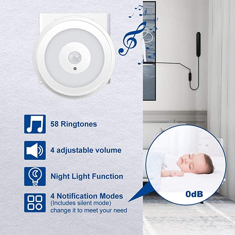 WiFi Video Doorbell Receiver  Camera Video Chime with 58 Ringtones 4 Adjustable Volume Levels Night Light White ReceiverDoorbell Receiver only