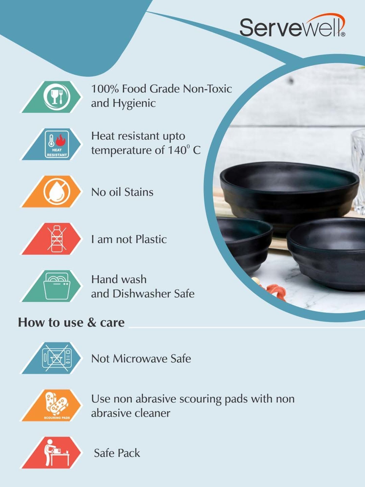 Servewell Persian Black Melamine Matte 3 Serving Bowls