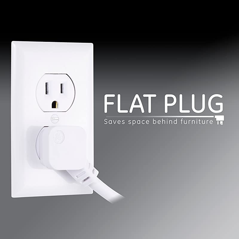 White Strip Sur Protector 2 Pack 6 Outlets Flat Plug Long Power Cord 2Ft Wall Mount 46867 2 Ft