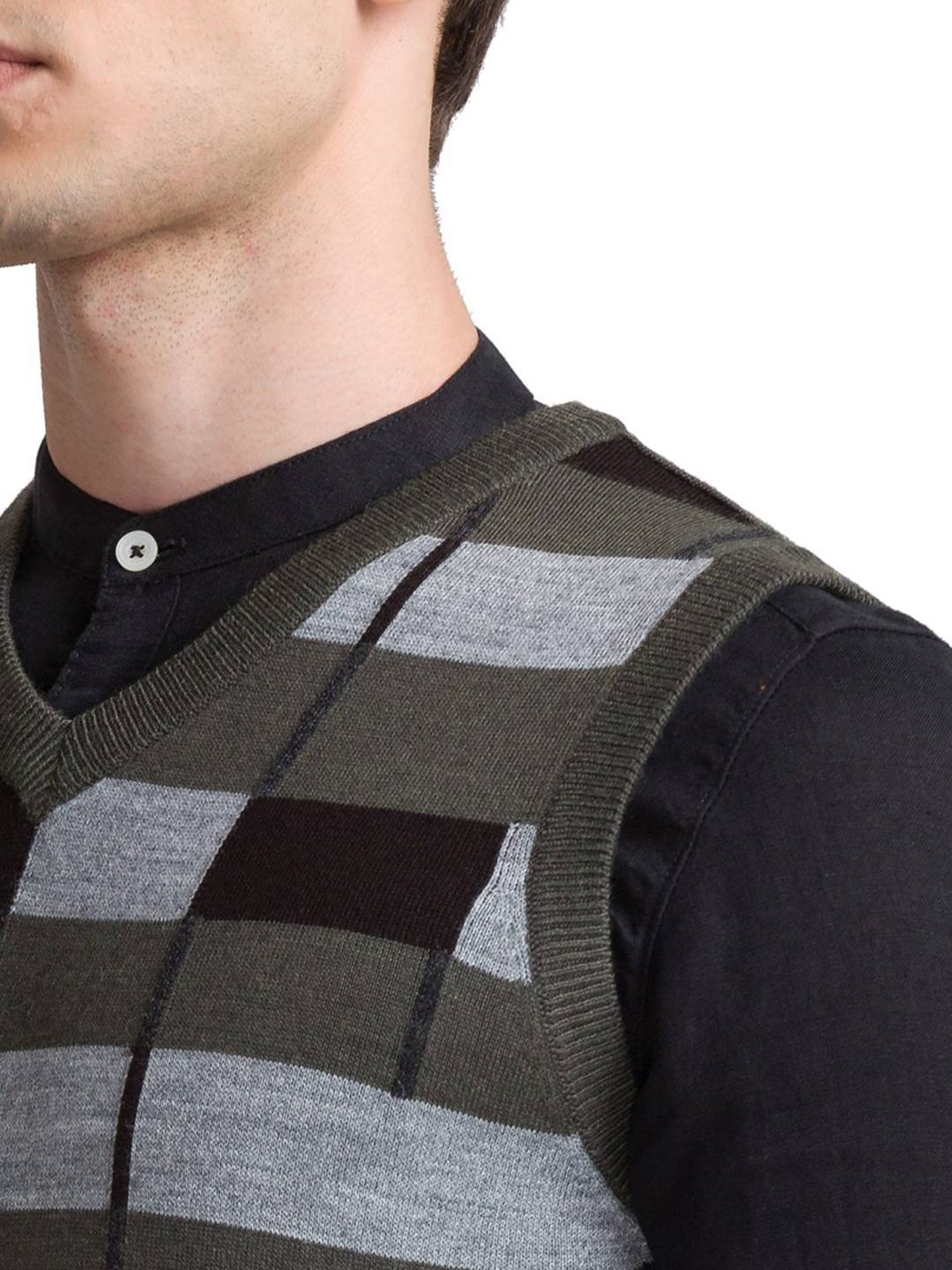 Parx Grey Regular Fit Striped Sweaters