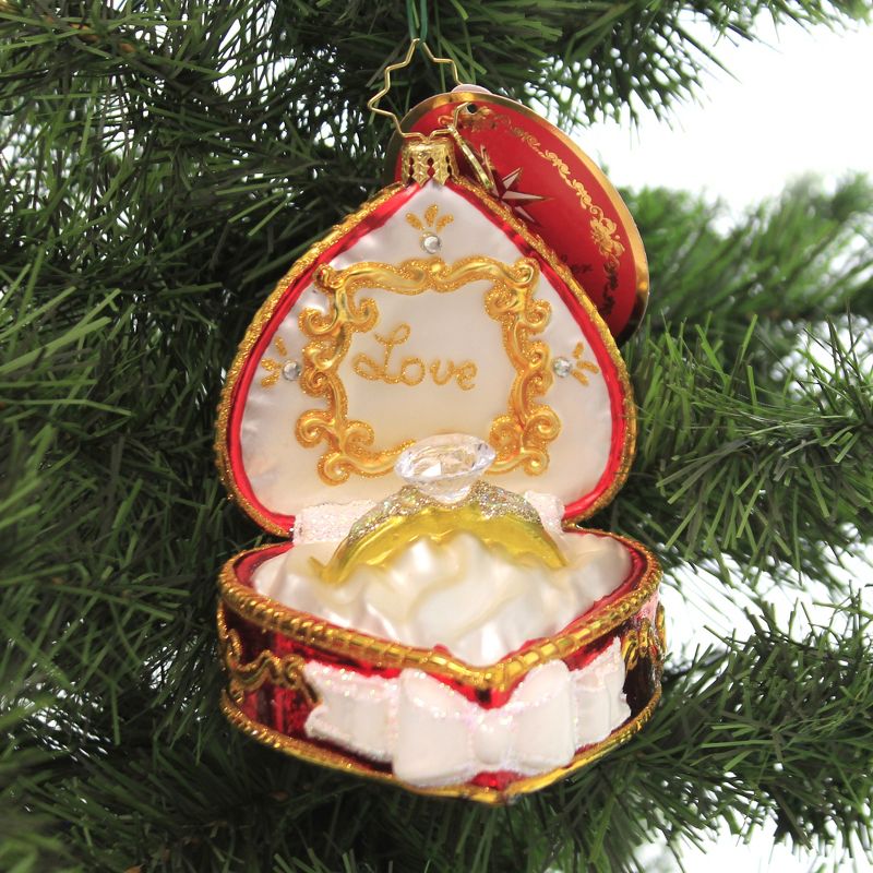 Raz Imports 3.25" Wedding Ring Box Glass Christmas Ornament - Red