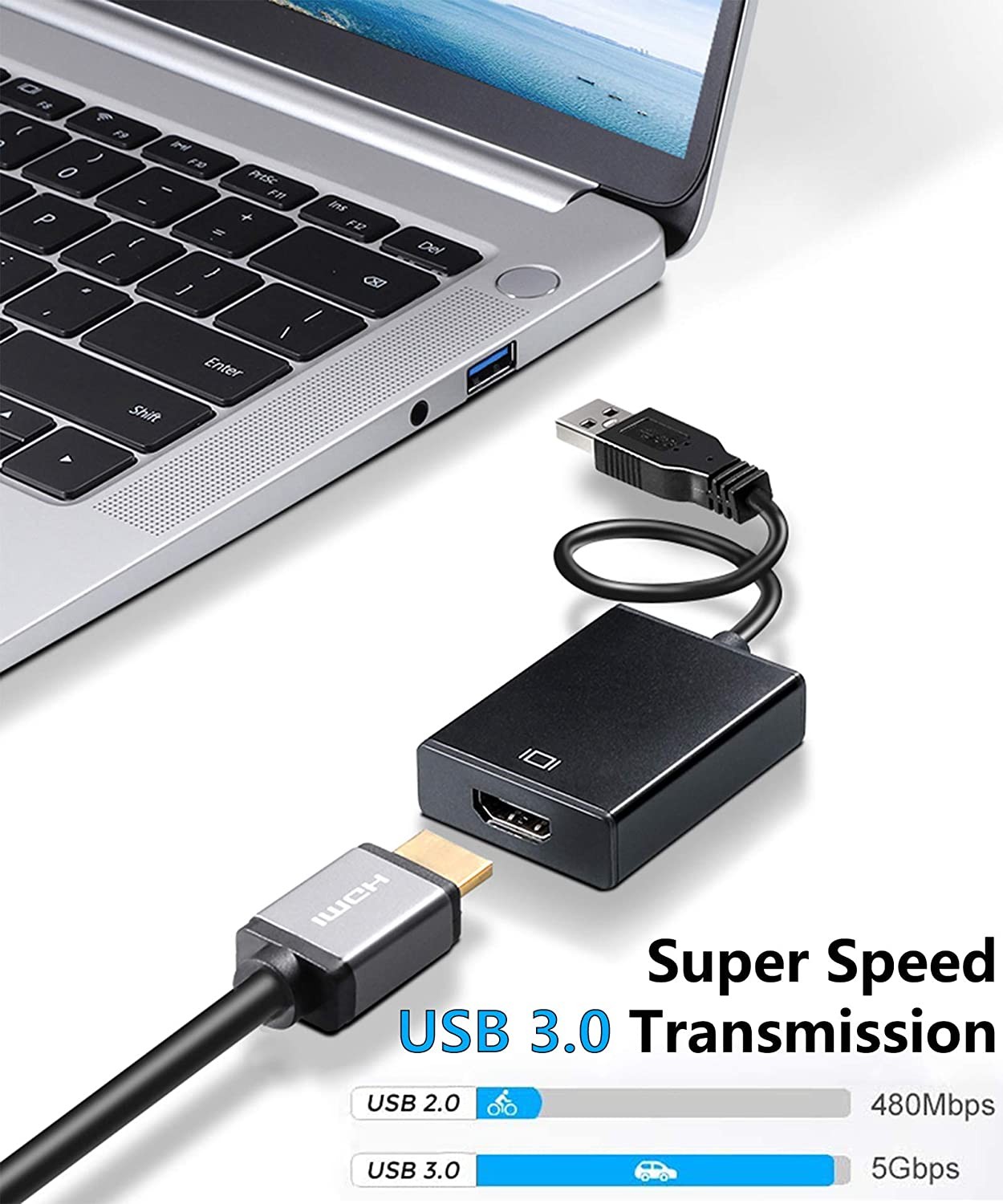 USB to HDMI Adapter, 1080P HD Audio Video Converter,USB 3.0/2.0 to HDMI Multiple Monitors Cable Compatible with Windows XP 7/8 / 8.1/10 for PC Laptop Projector HDTV (Not Support Mac, Linux, Vista)