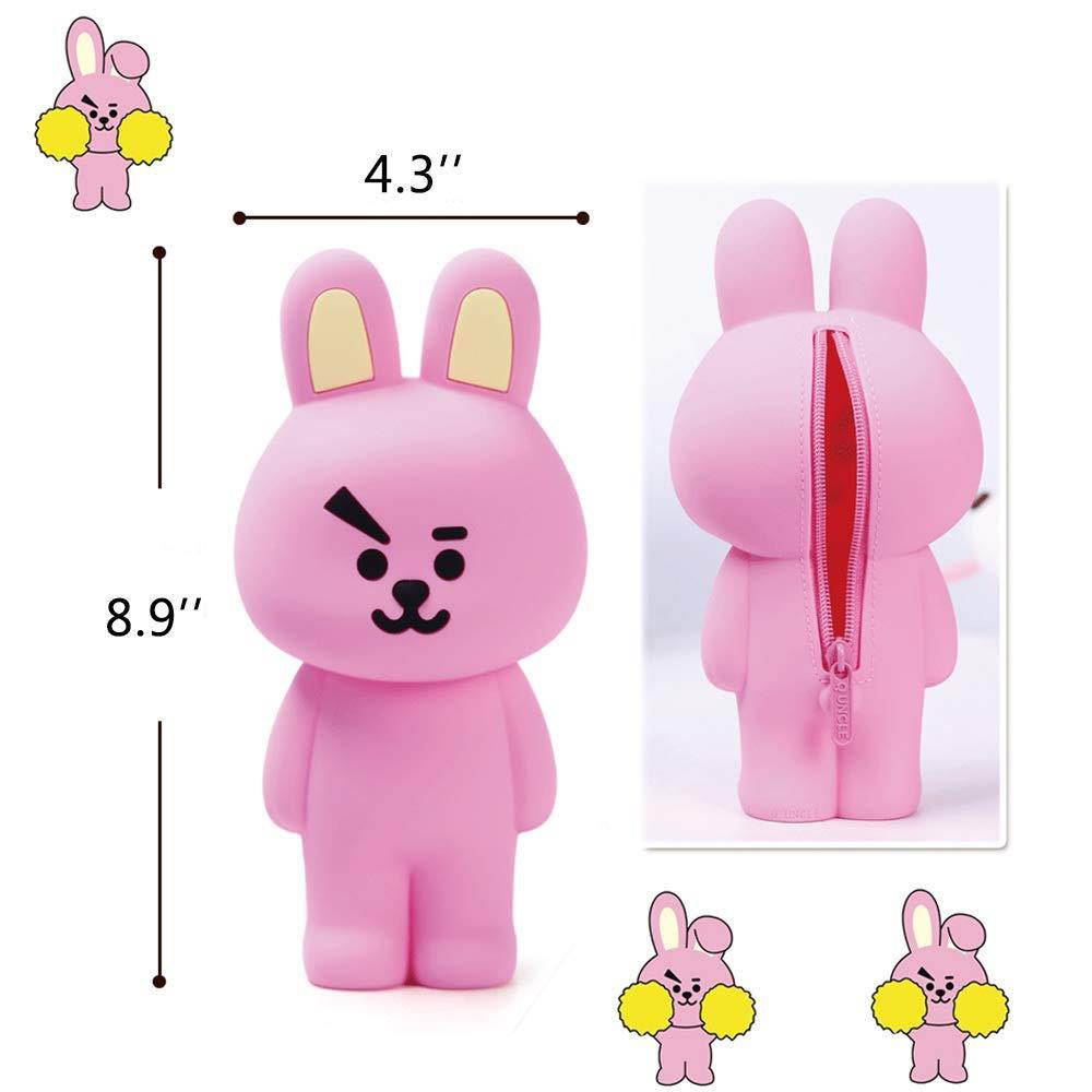 Pencil Case 3D Silicone Cartoon Storage Box Cute with Back Zipper Portable Hand-held Wallet Stationery Box Cosmetic Bag (Pink)