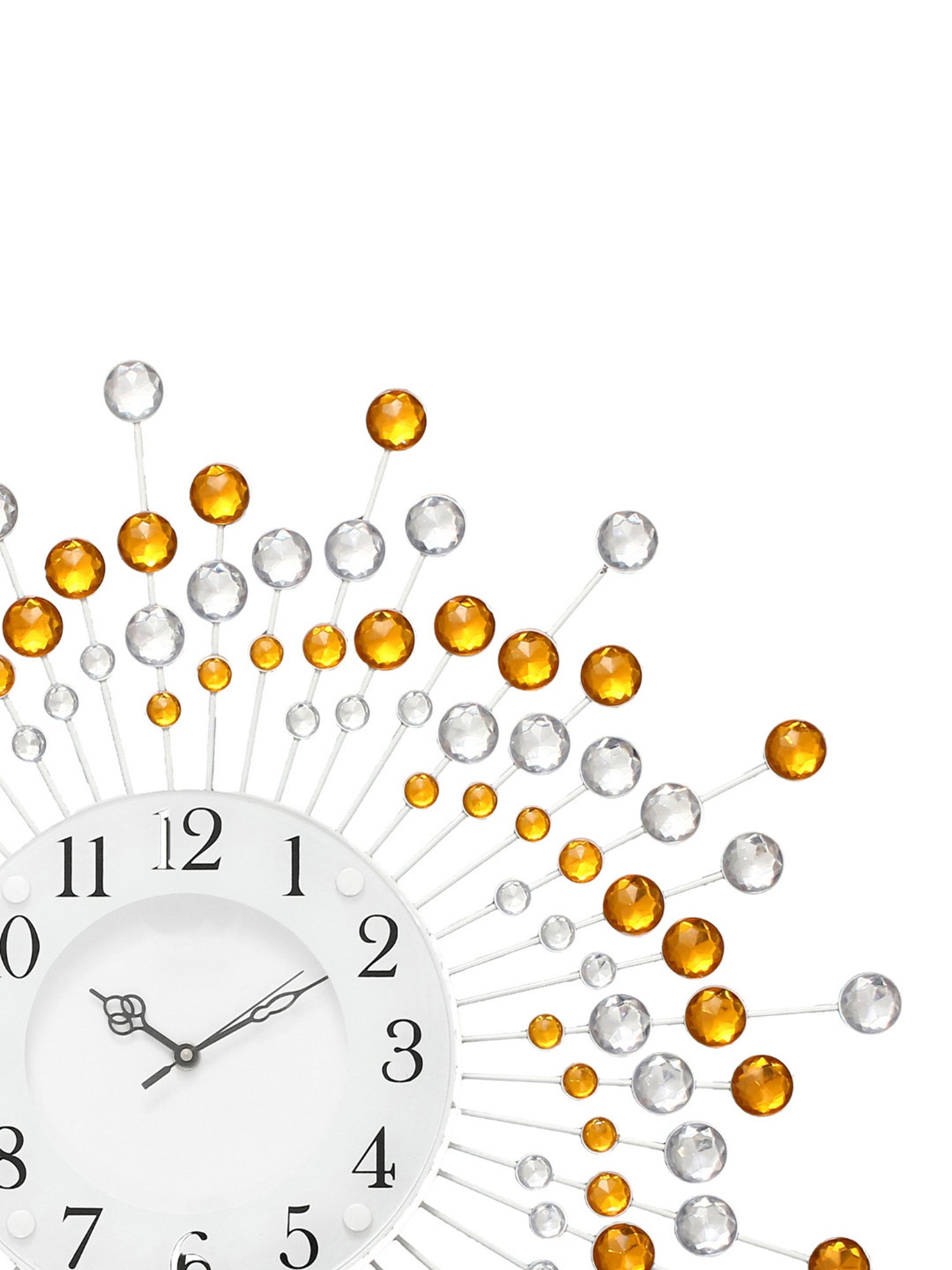 CHRONIKLE Round Embellished White & Yellow Iron Wall Clock