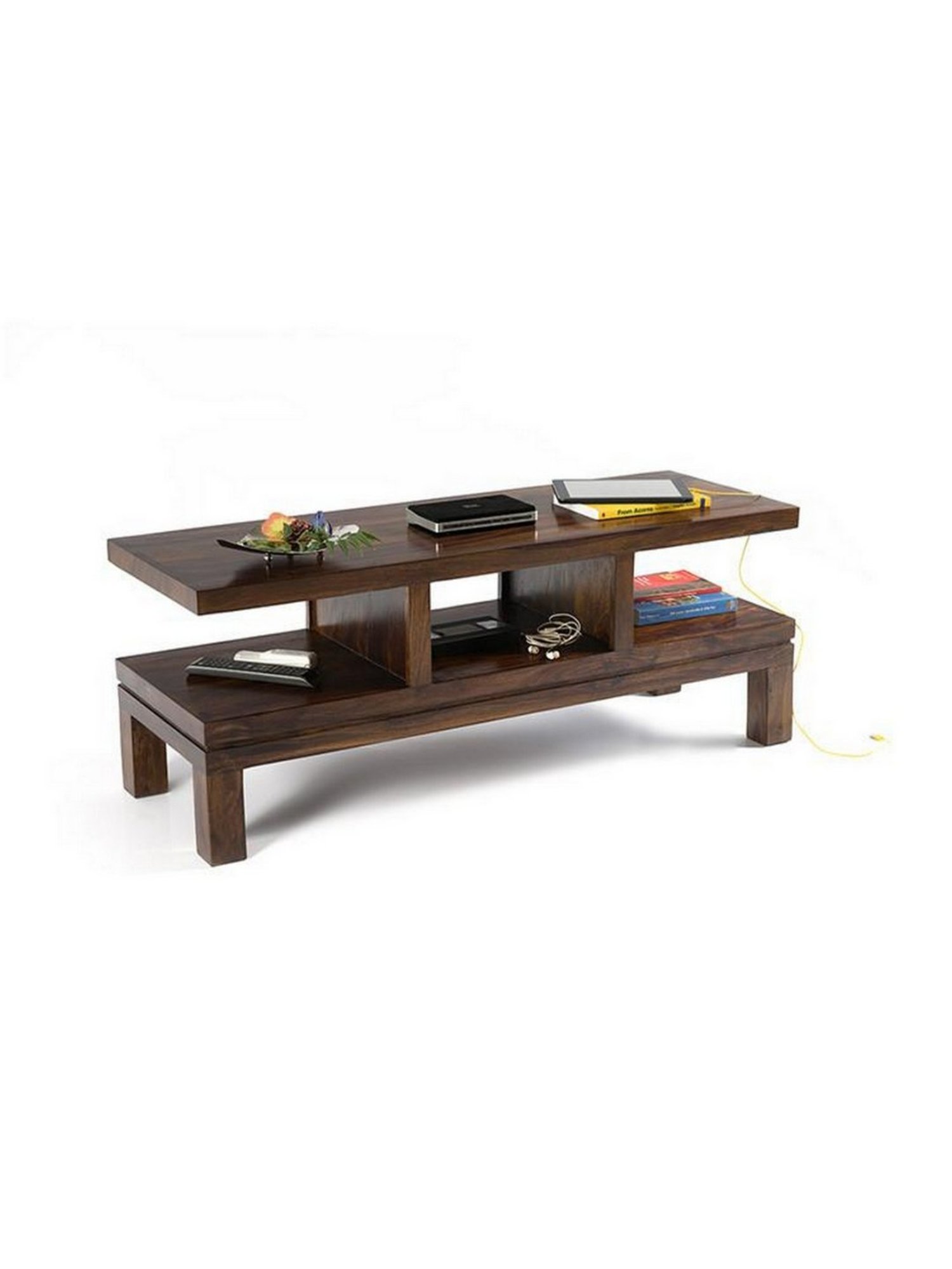 Ikiriya Allen Solid Dark Brown Wood TV Entertainment Unit Mahogany Finish