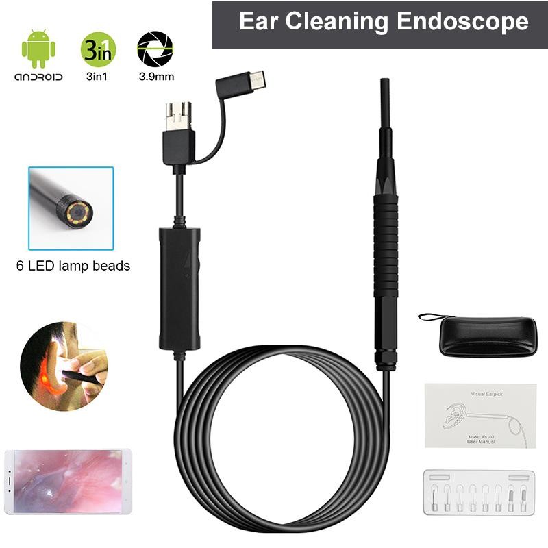 Ear Cleaning Endoscope 3 in1 USB HD Visual Ear Spoon 3.9mm Mini Camera Android