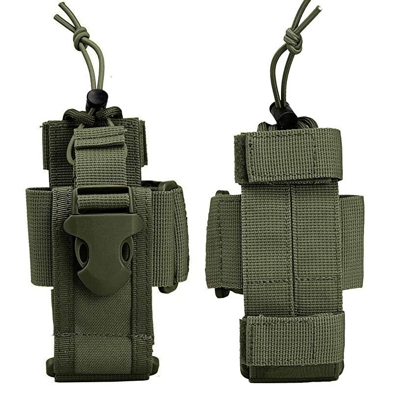 Adjustable Tactical Radio Holder Bag, Molle Two Way Radio Holster Pouch Holder, Nylon Duty Military Storage Case Bag for walkie Talkie (Green, 1 Pack)