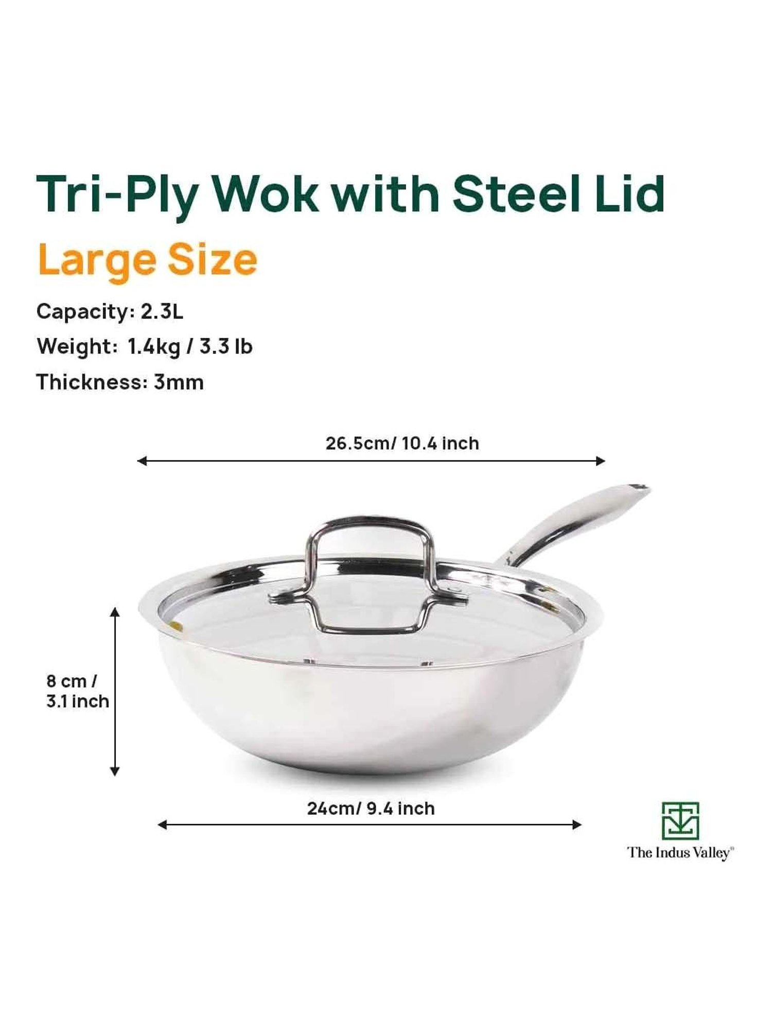 ALLO Silver Stainless Steel Induction Friendly Triply Kadhai (3 L)
