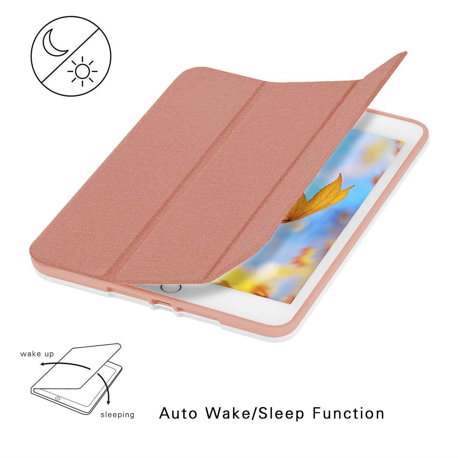 Soke New iPad 9.7 2018/2017 Case with Pencil Holder, Slim Fit Smart Case Trifold Stand with Shockproof Soft TPU Back Cover and Auto Sleep/Wake Function for iPad 9.7 inch 5th/6th Generation, Rose Gold