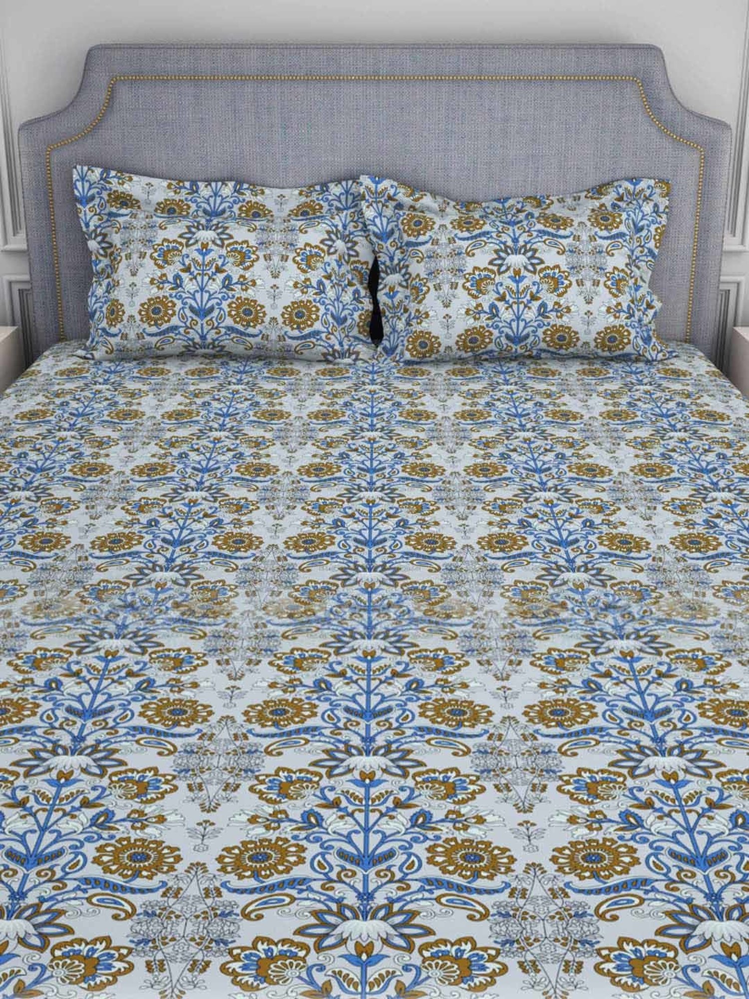 Welspun Adore Abstract Grey 105 TC Microfiber Double Bedsheet with 2 Pillow Covers