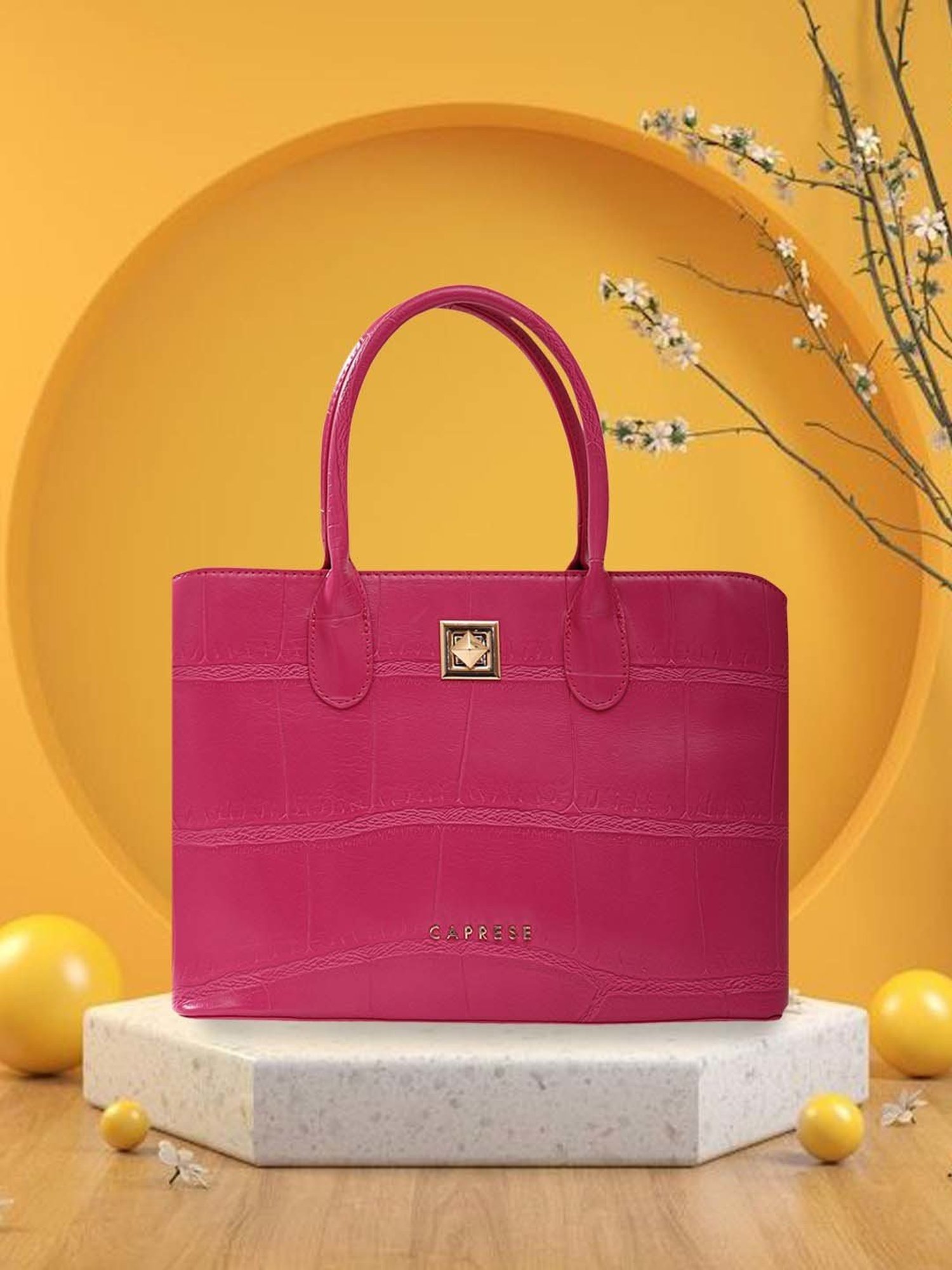 Caprese Mink Satchel Small Fuchsia Women Shoulder Handbag | The Kiara Collection