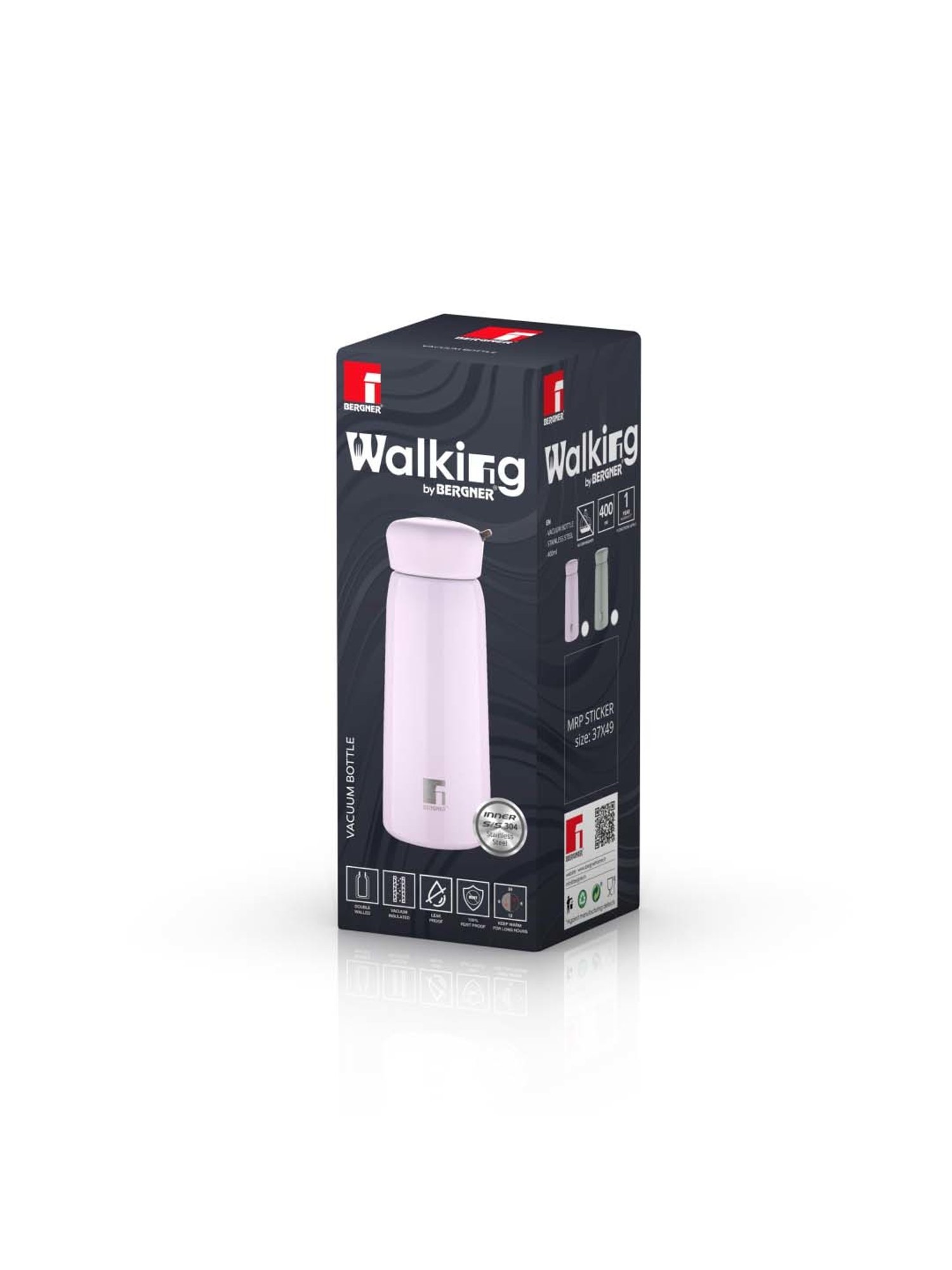 Bergner Walking Grey Stainless Steel Thermosteel Hot and Cold Bottle (0.4 L)