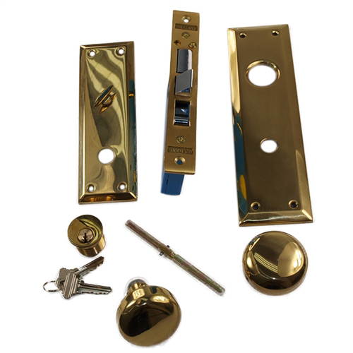 Maxtech (Like Marks 91A/3) 1033AR Polished Brass Right Hand Heavy Duty Mortise Entry Lockset, Surface Mounted Screw-on Knobs Lock Set