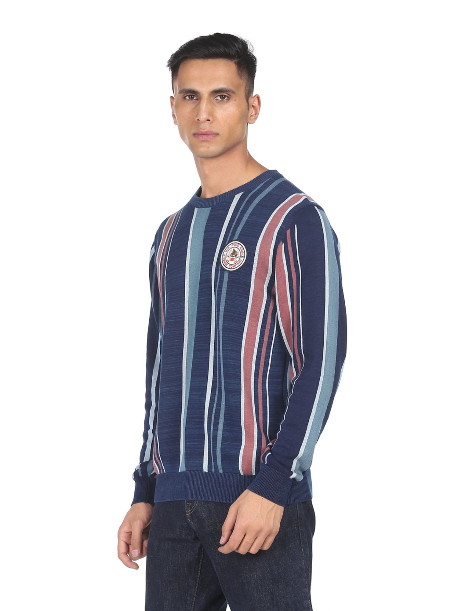 U.S. Polo Assn. Blue Regular Fit Striped Sweater