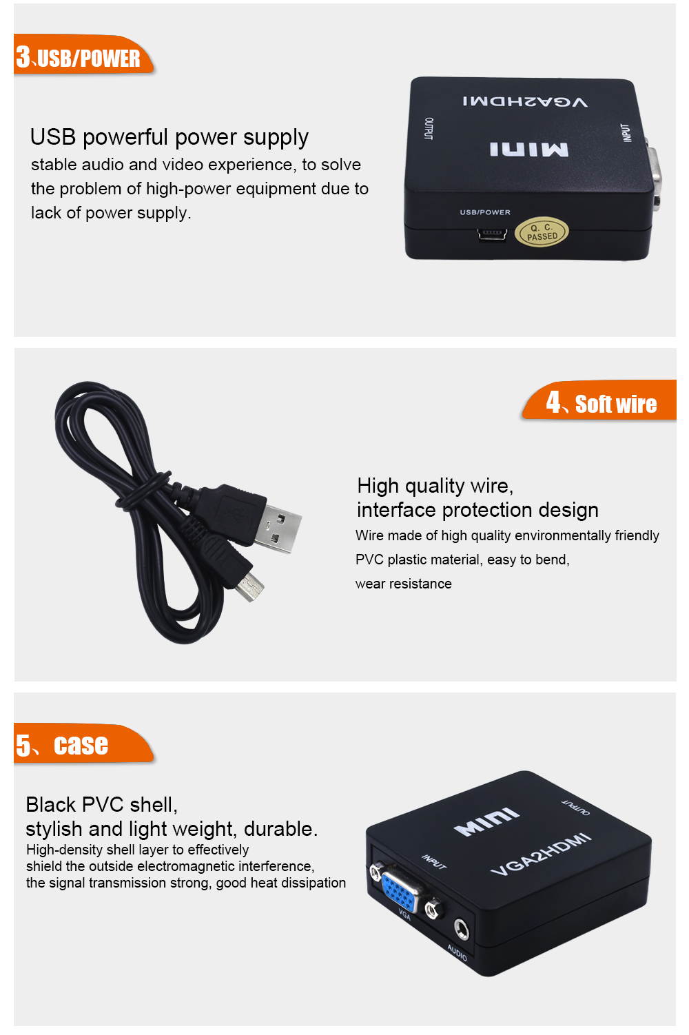 Wanmingtek VGA to HDMI, 1080P Full HD Mini VGA to HDMI Audio Video Converter Adapter Box with USB Cable and 3.5mm Audio Port Cable for Computer, Desktop, Laptop, PC, Monitor, Projector, HDTV - Black