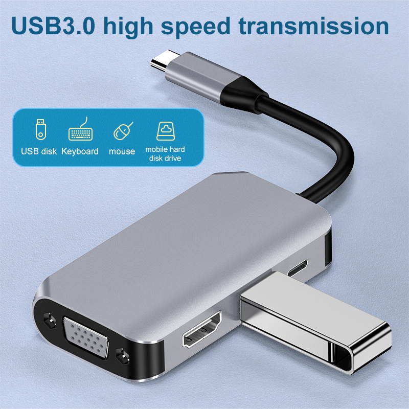 USB C to HDMI VGA Adapter, DEFEILIN 4 in 1 Portable USB C Hub with VGA, HDMI, USB3.0 and 60W Quick PD Charging Port, Compatible for MacBook, Phone, Laptops and Tablets