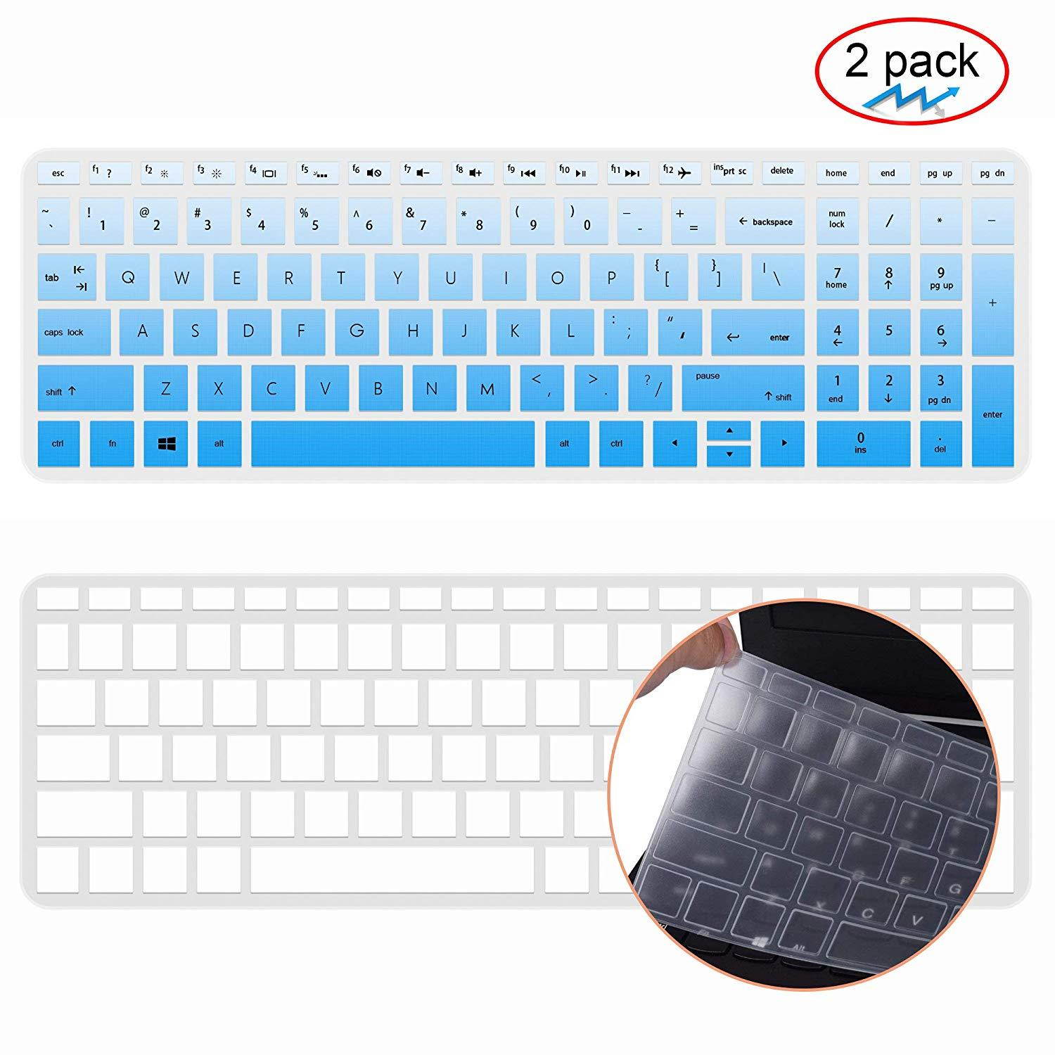 [2pack] Keyboard Cover for HP Envy x360 2-in-1 15.6" Laptop Series /2018 Newest HP Pavilion 15.6 inch Series /2018 HP Envy 17.3" 17M 17-BS 17-BW Series Touch-Screen Laptop Protective Skin(gradualblue)