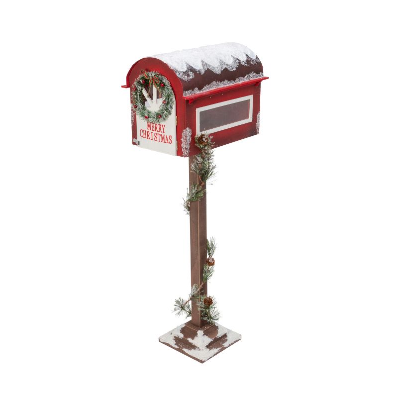 Gerson International 35-Inch Tall Wooden Holiday Mailbox with Pine Garland for Santa