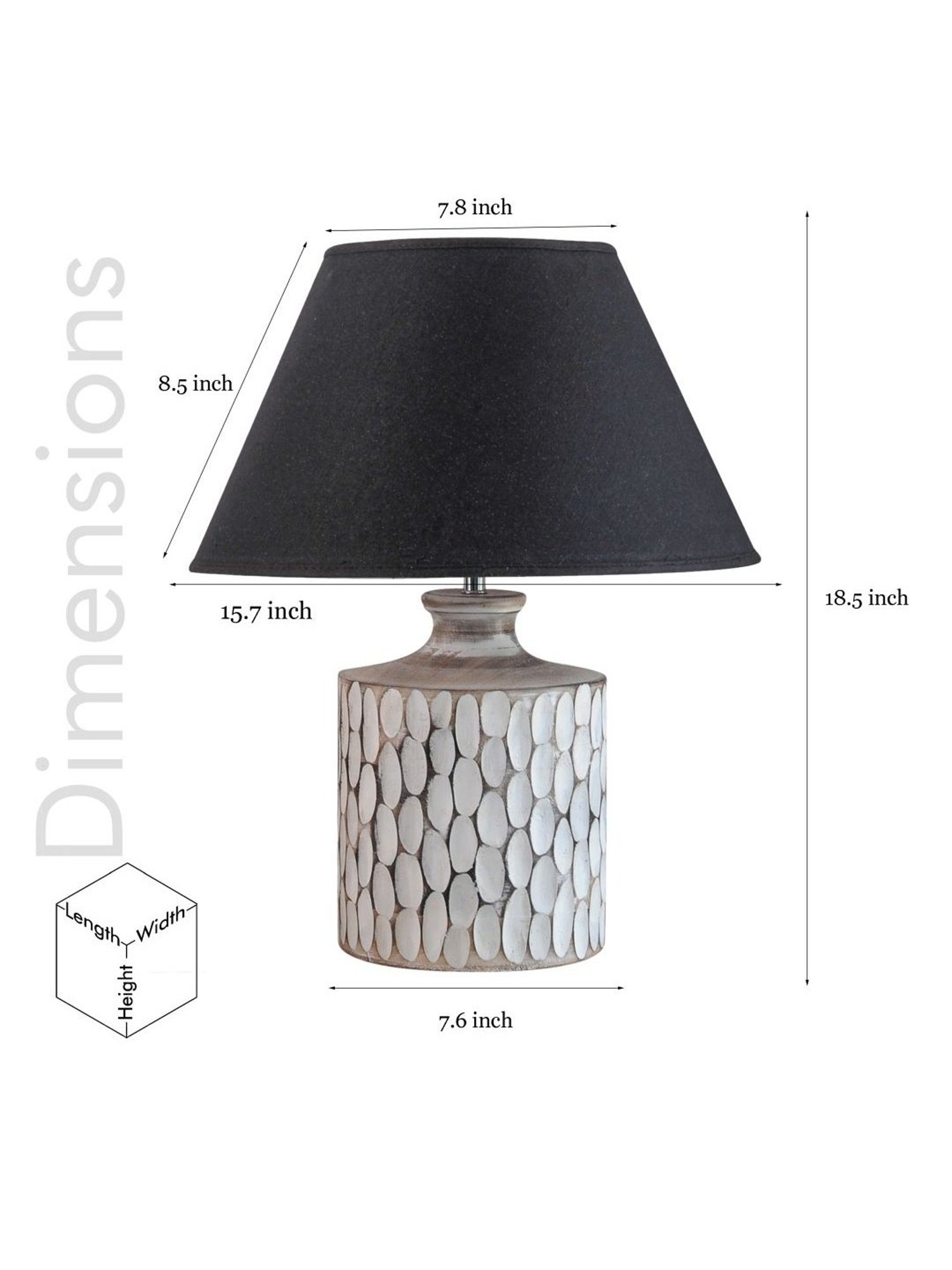 Kapoor Lamp Shades Distress White & Black Wood Garlen Carved Cotton Shade Table Lamp