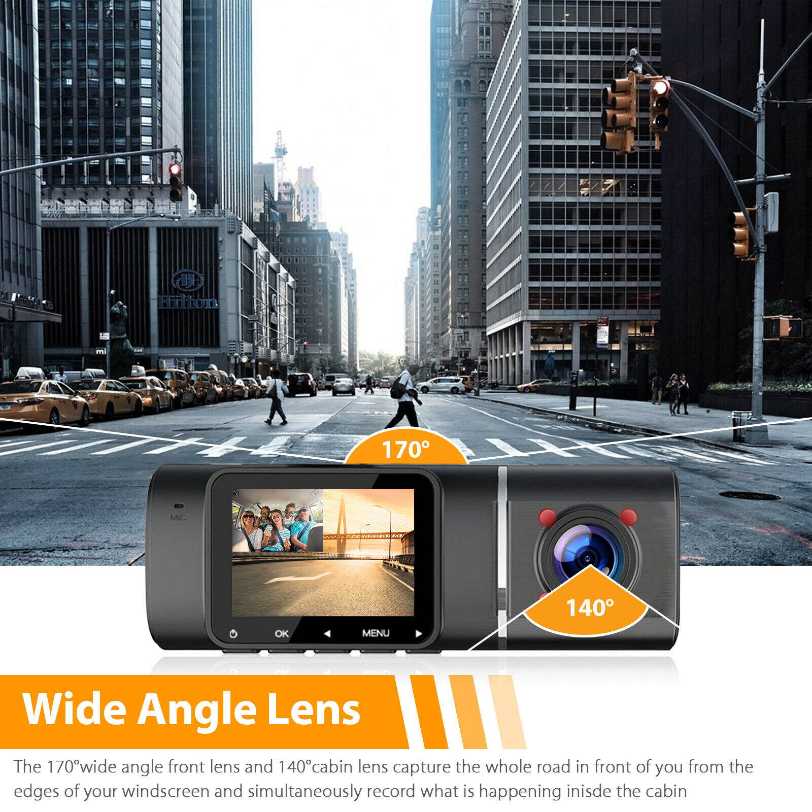 Dual Lens Front  Inside Camera HD Car DVR Dash Cam Video Recorder Night Vision