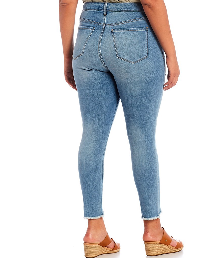 Code Bleu Plus Size High Rise Hi-Low Raw Hem Skinny Ankle Jeans