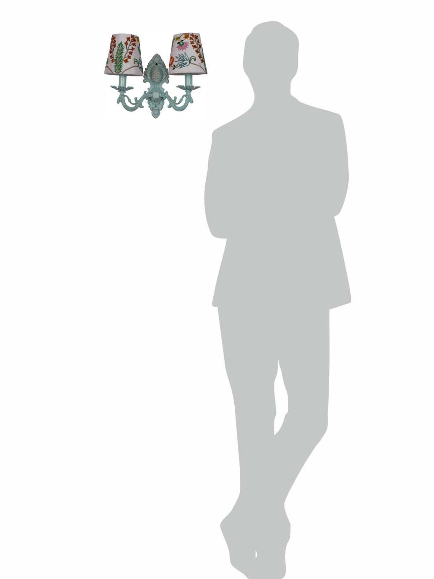 FOS LIGHTING Distressed White & Green Aluminium 2-In-1 Wall Sconce With Fabric Shades