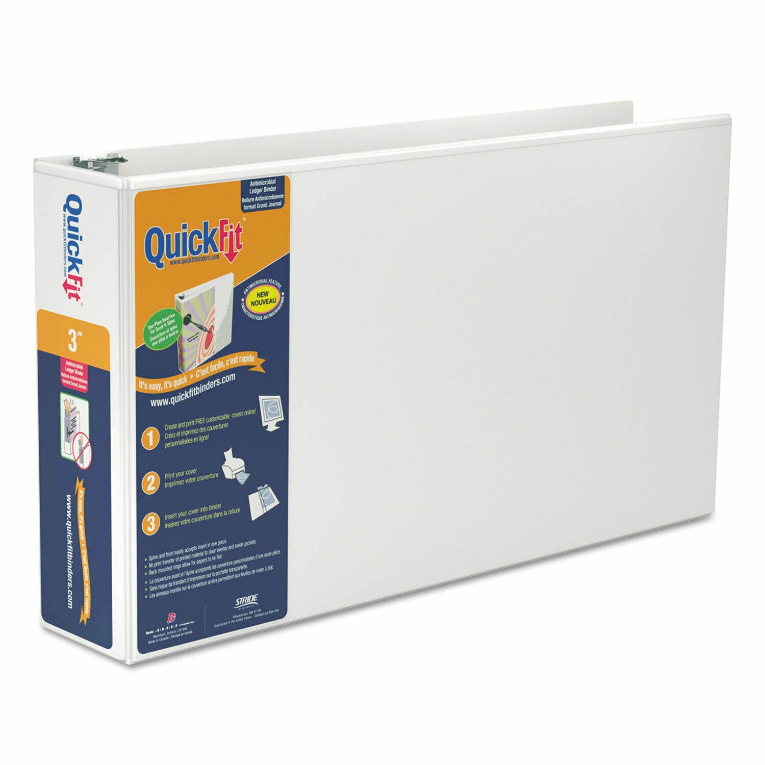Stride QuickFit Ledger D-Ring View Binder 3" Capacity 11 x 17 White 94050