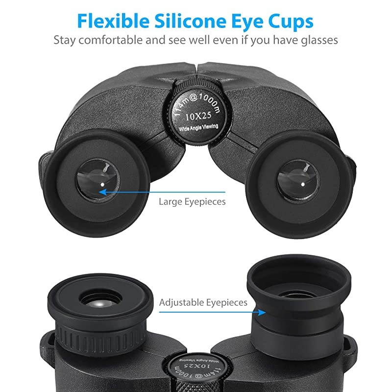 10x25 Powerful Binoculars with Foldable Soft Eyepieces Clear Weak Light Night Vision Compact Lightweight Binoculars for Bird WatchingHuntingSports Games and Concerts For Kids amp Adults