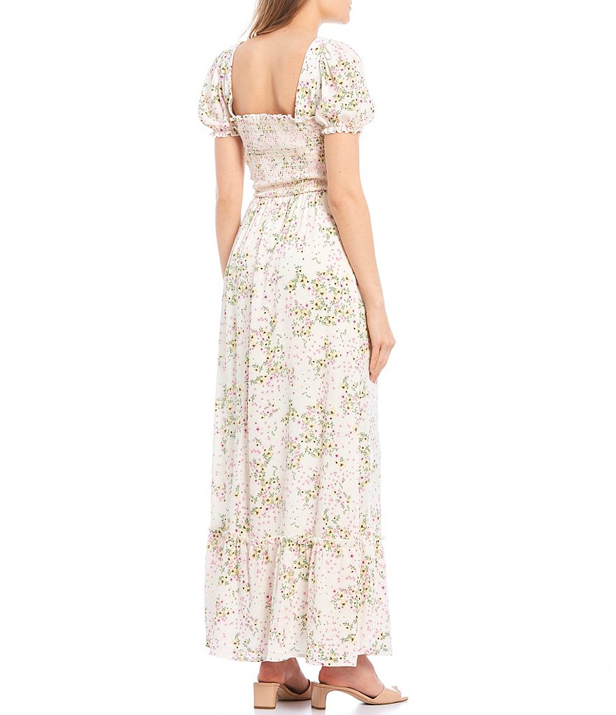 City Vibe Square-Neck Floral Print Tiered Skirt Maxi Dress