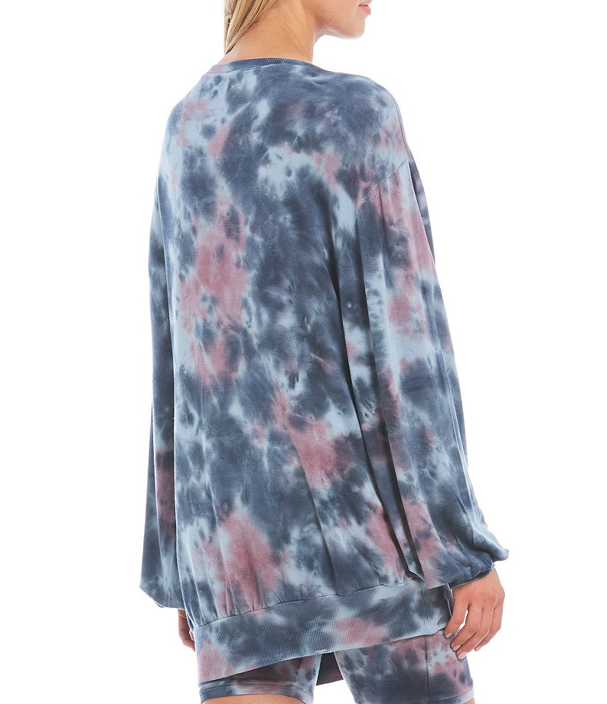 Honeydew Intimates Daze Off Tie-Dye Printed French Terry Oversized Crew Neck Coordinating Sleep Sweatshirt