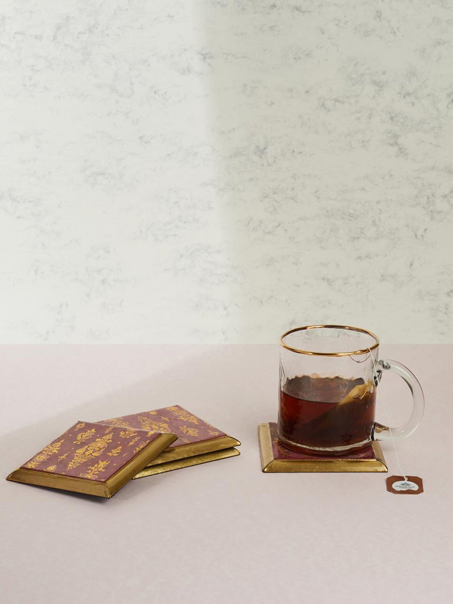 Fabindia Red Ameera Metal Coaster Set of 4