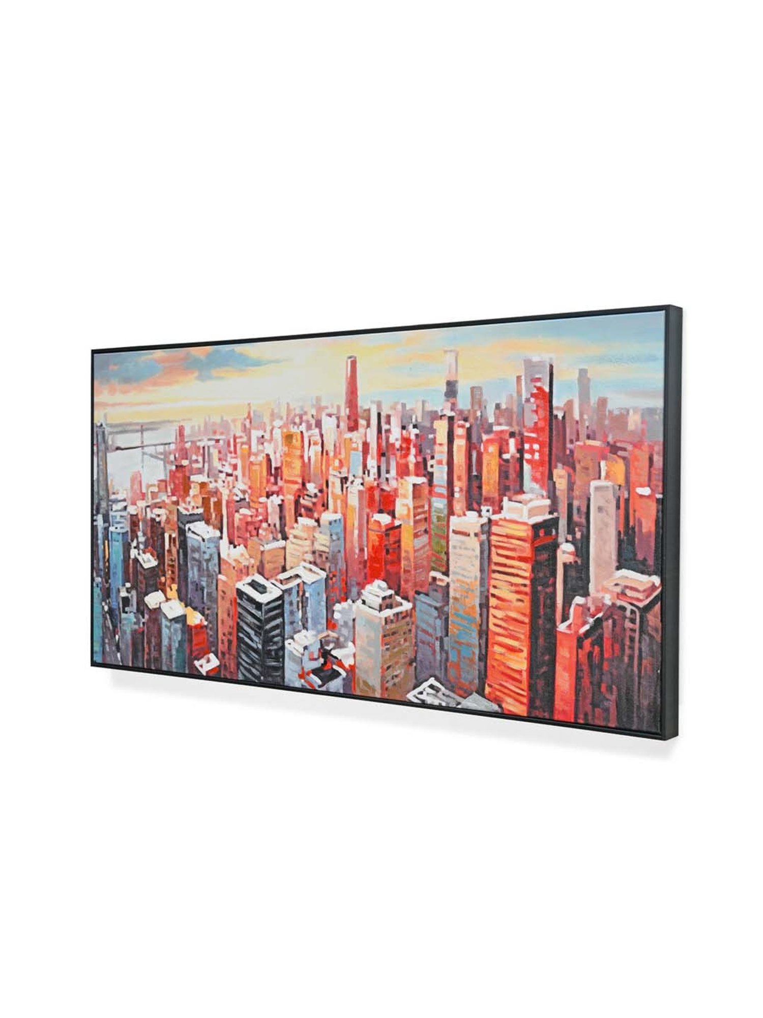 @home Red Canvas Cityscape Wall Painting