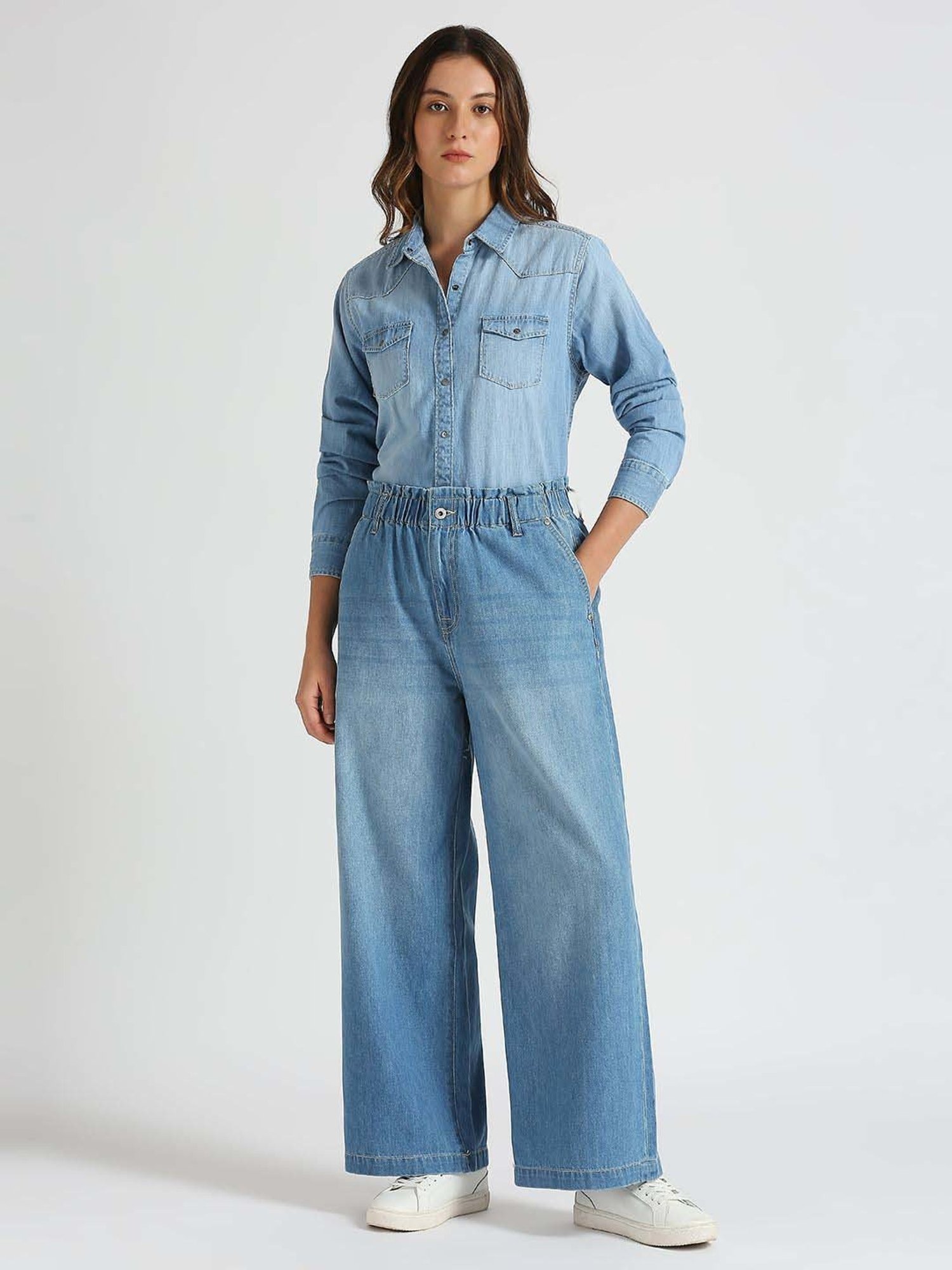 Pepe Jeans Blue Cotton High Rise Flared Jeans