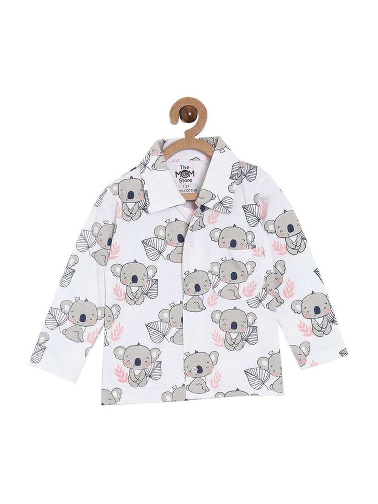 The Mom Store Boys White & Grey Cotton Printed Full Sleeves Shirt Set