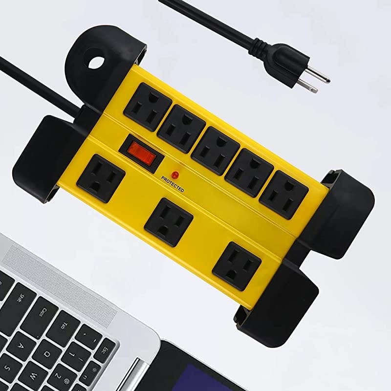 Duty Power Strip Surge Protector 8 Outlet Industrial Power Strip with 15A Shop Workshop Garden Metal Power Strip with 6FT Cord 1200 Joules ETL Listed