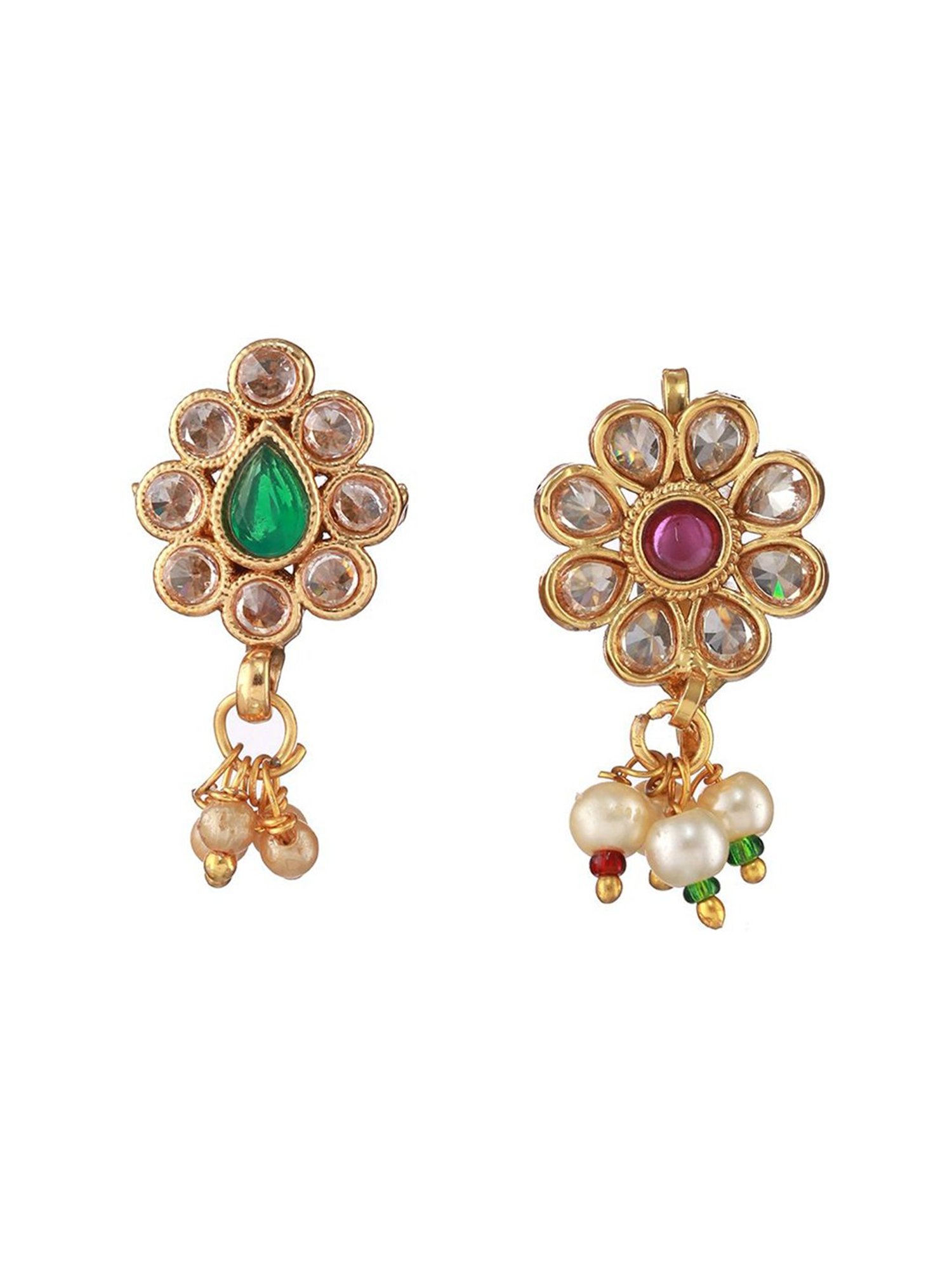 Aatmana Kundan Flower Green Nosepin for Women - Set of 2