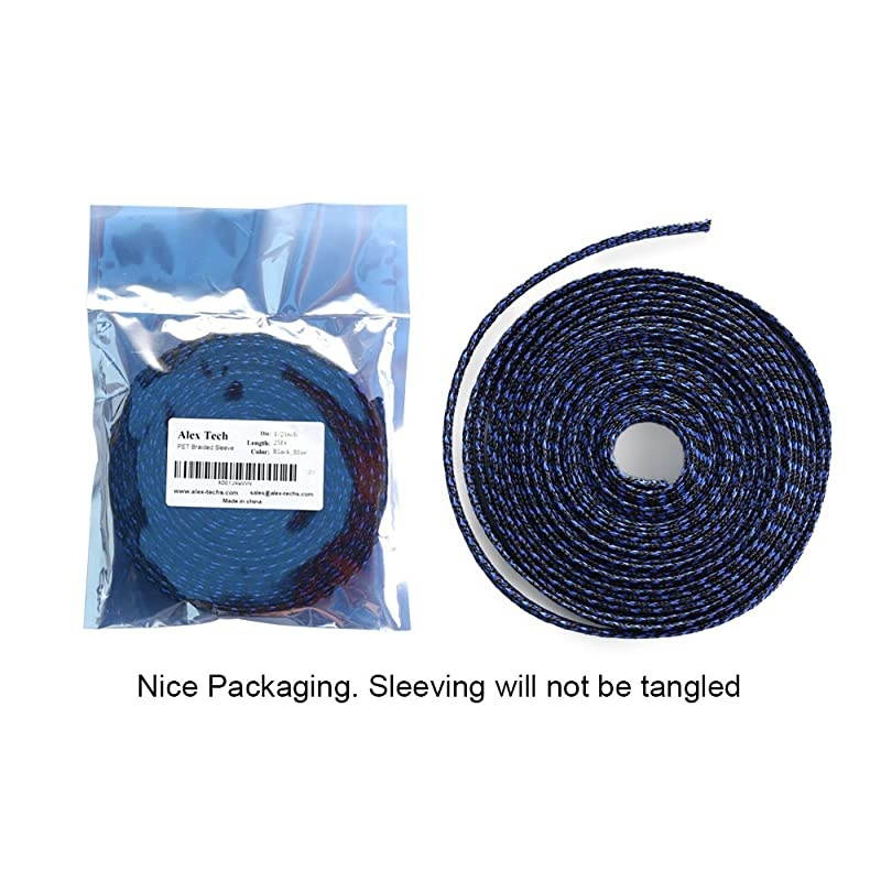 25ft 1 inch PET Expandable Braided Sleeving Blackblue  braided cable sleeve