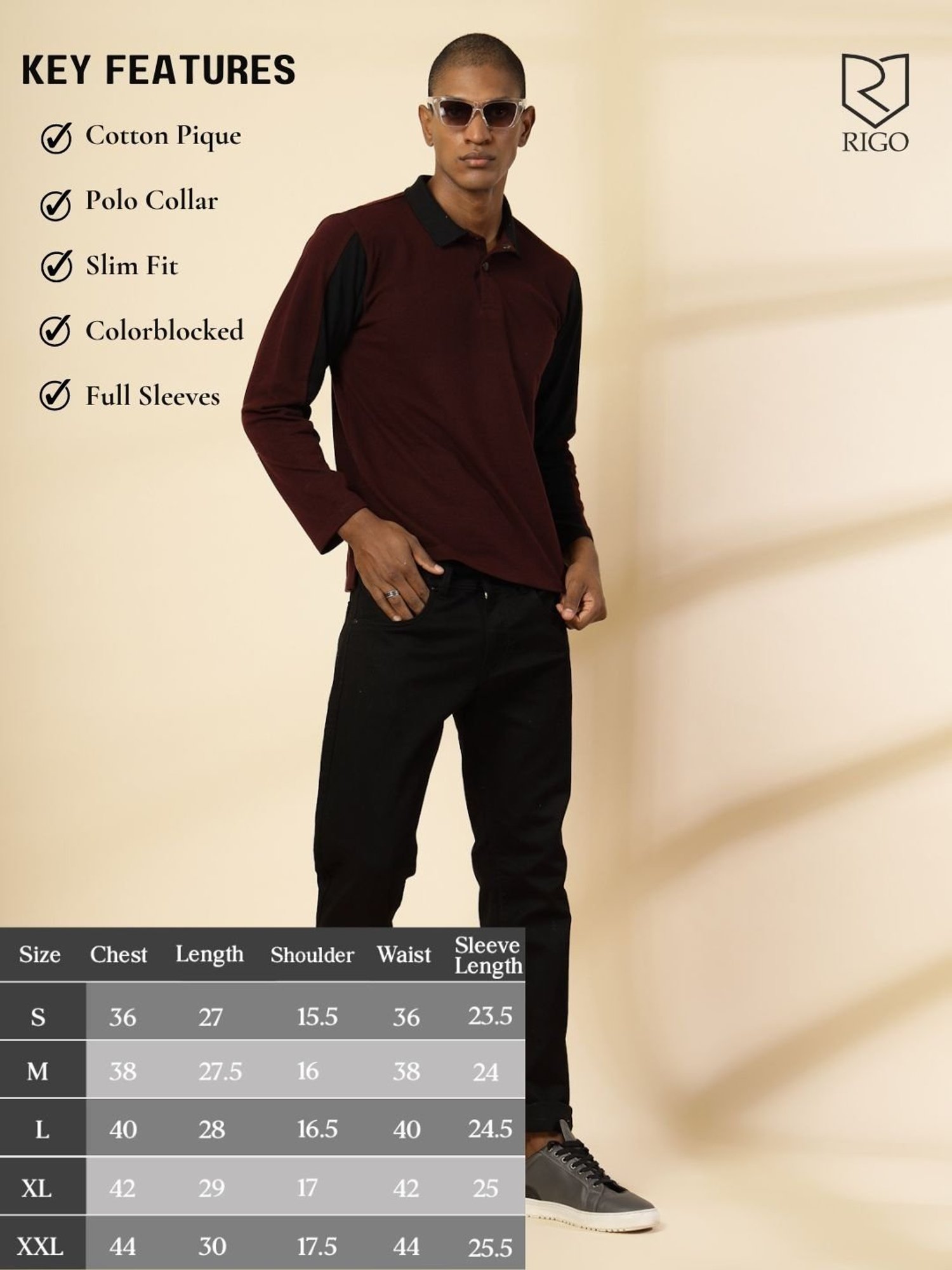 Rigo Wine Cotton Slim Fit Texture Polo T-Shirt