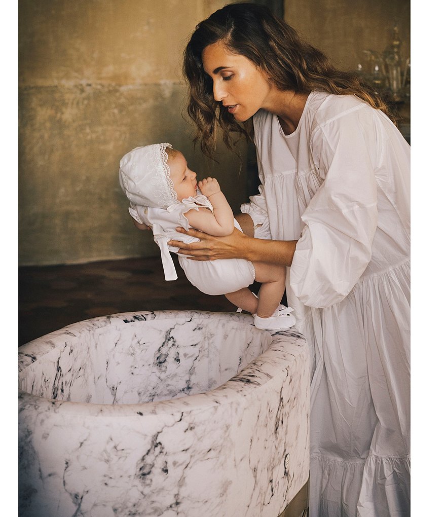 Aristot Carrara Marble Print Upholstered Bassinet + Dondolo Rocking Base