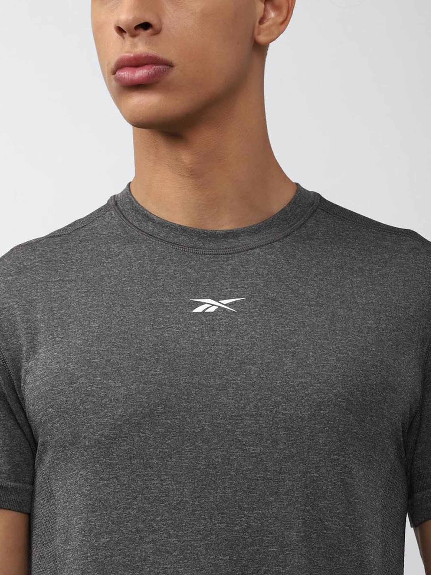 Reebok Grey Slim Fit Texture T-Shirt