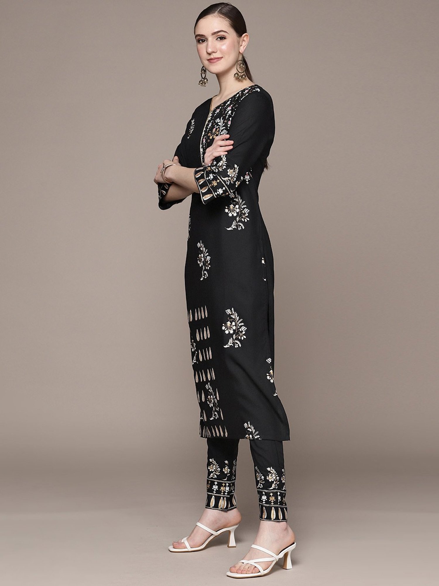 Ziyaa Black Embellished Kurta Pant Set