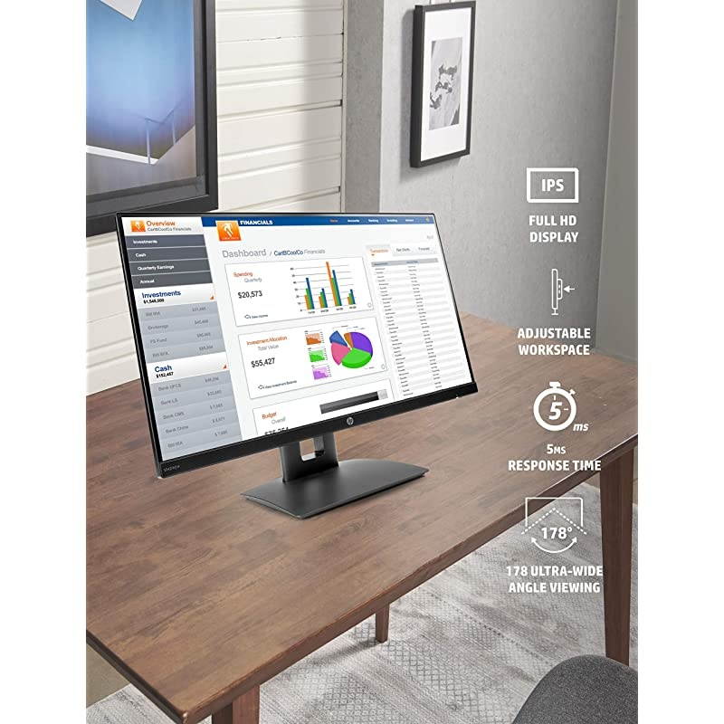 VH240a 23.8-Inch Full HD 1080p IPS LED Monitor with Built-In Speakers and VESA Mounting, Rotating Portrait & Landscape, Tilt, and HDMI & VGA Ports (1KL30AA) - Black