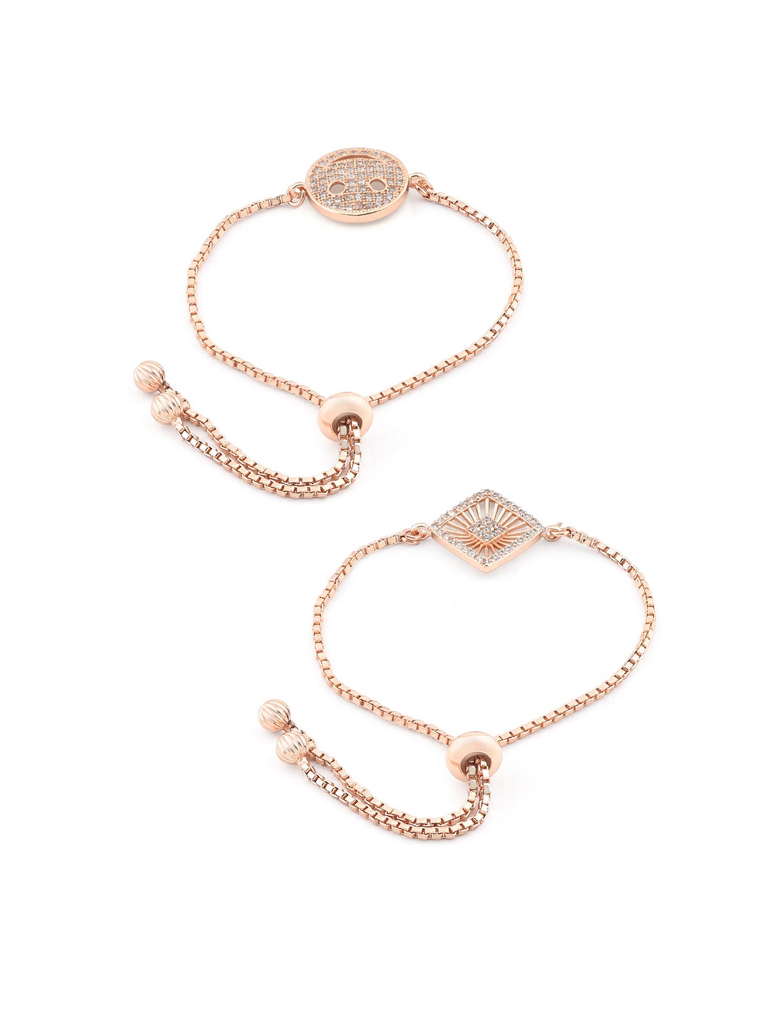 Zaveri Pearls Set of 2 Rose Gold Cubic Zirconia Drawstring Bracelets - ZPFK13392