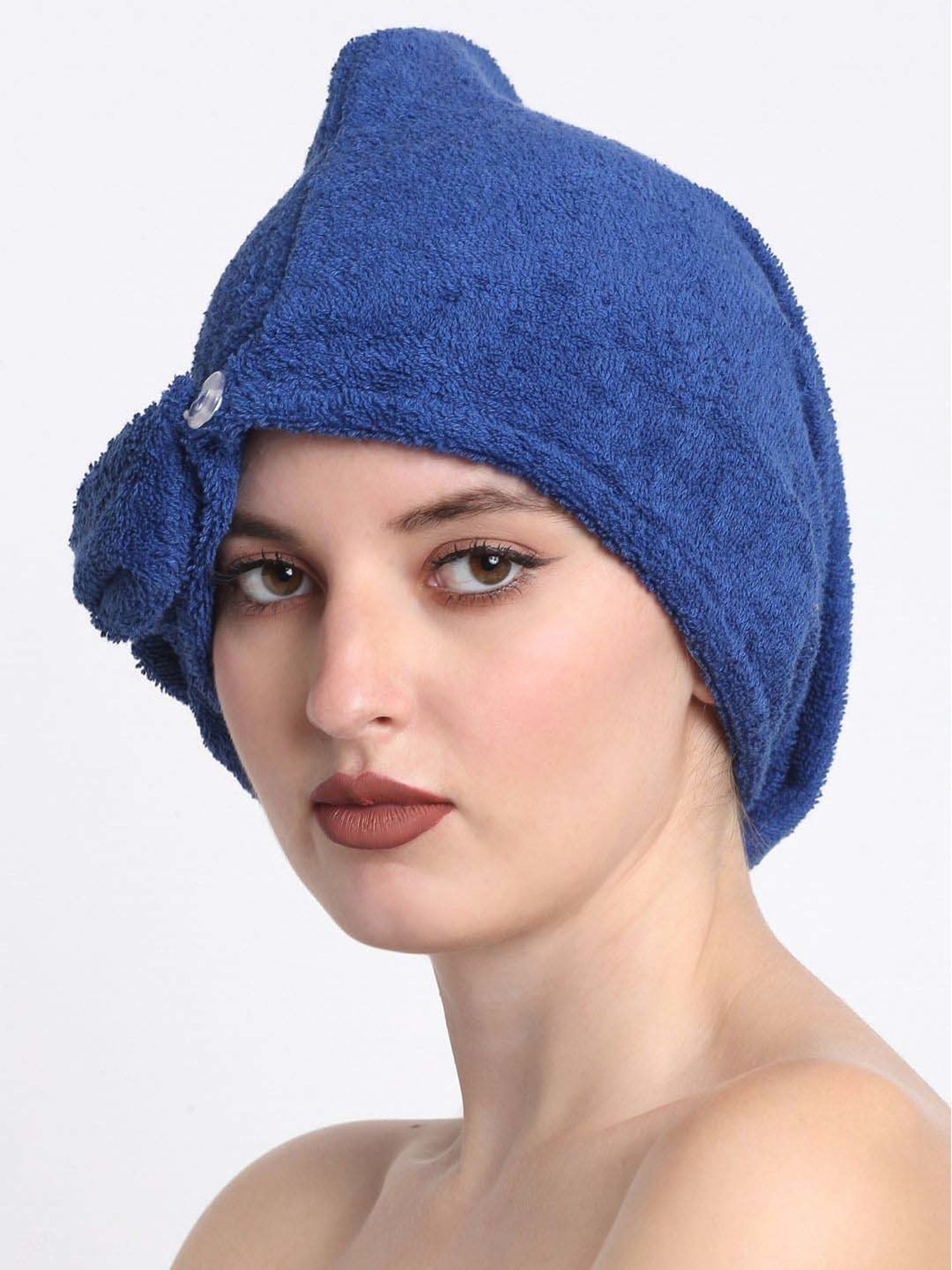 Creeva Luxury Blue Cotton 380 GSM Hair Wrap - Set of 2