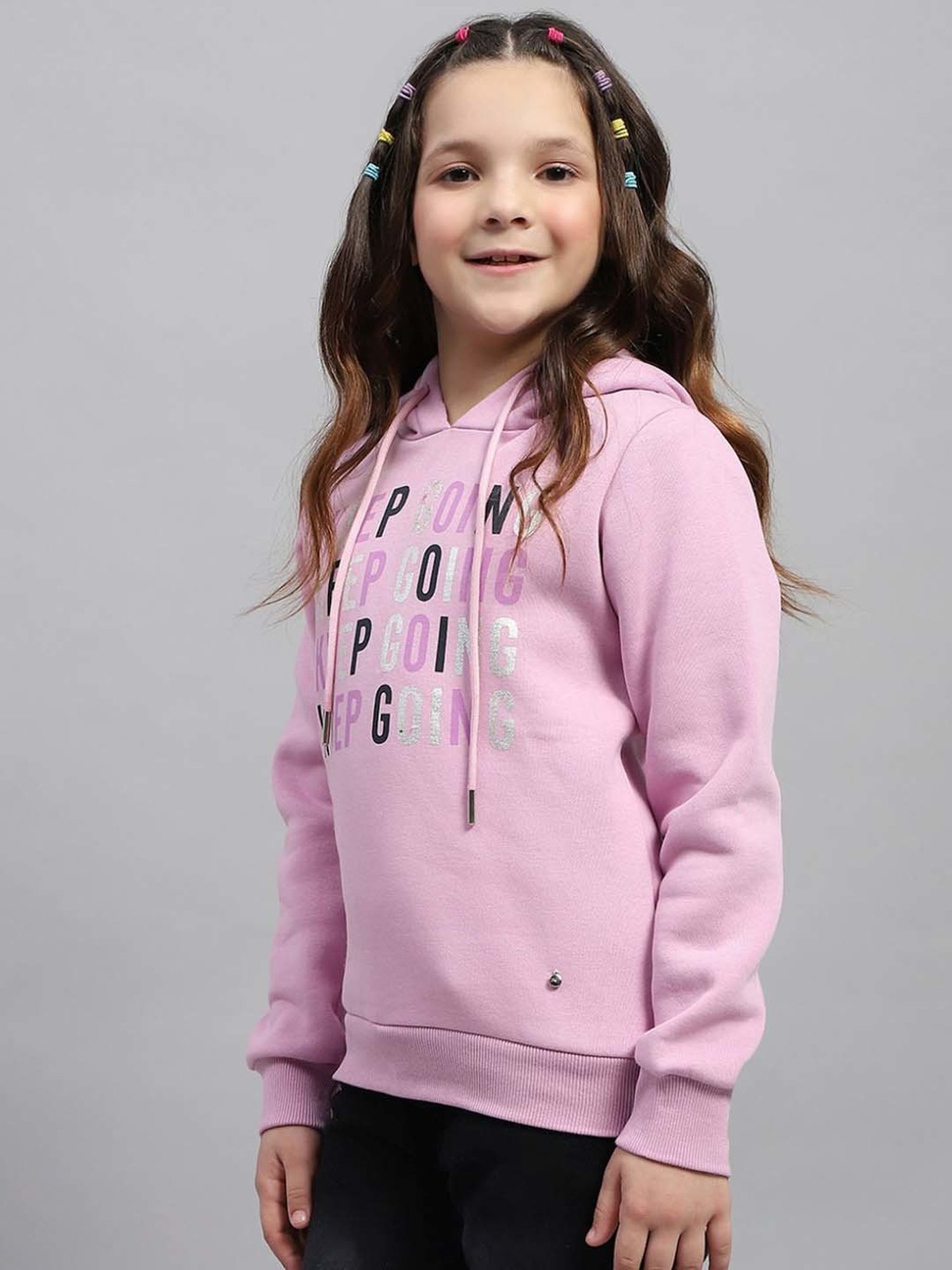 Monte Carlo Girls Pink Printed Full Sleeves Sweatshirts & Hoodies