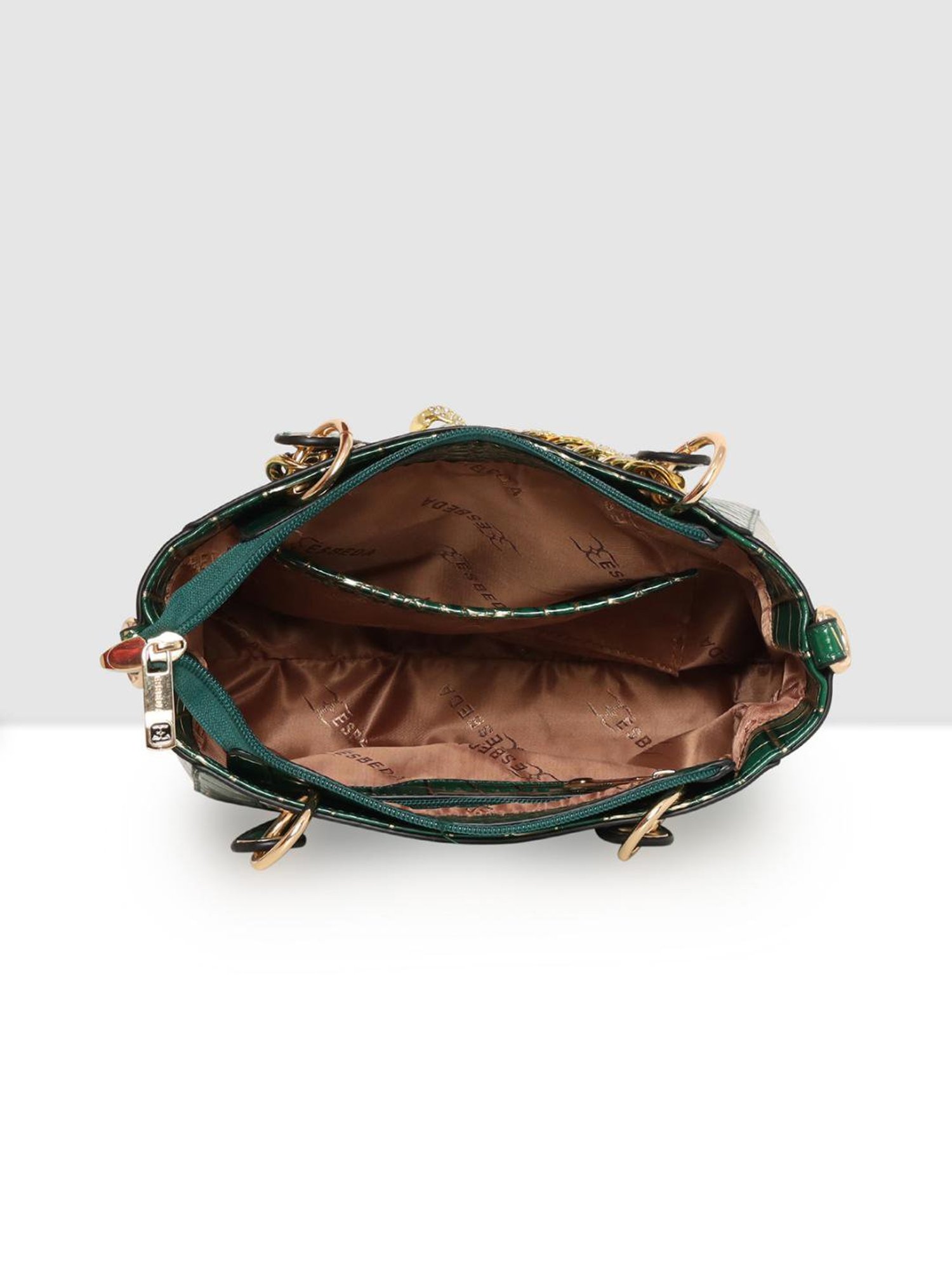 Esbeda Green Textured Medium Handbag