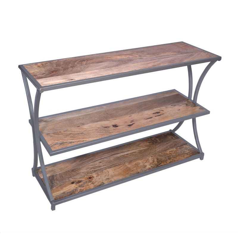 Metal Framed Three Tier Console Table with Mango Wood Shelves Brown/Gray - The Urban Port