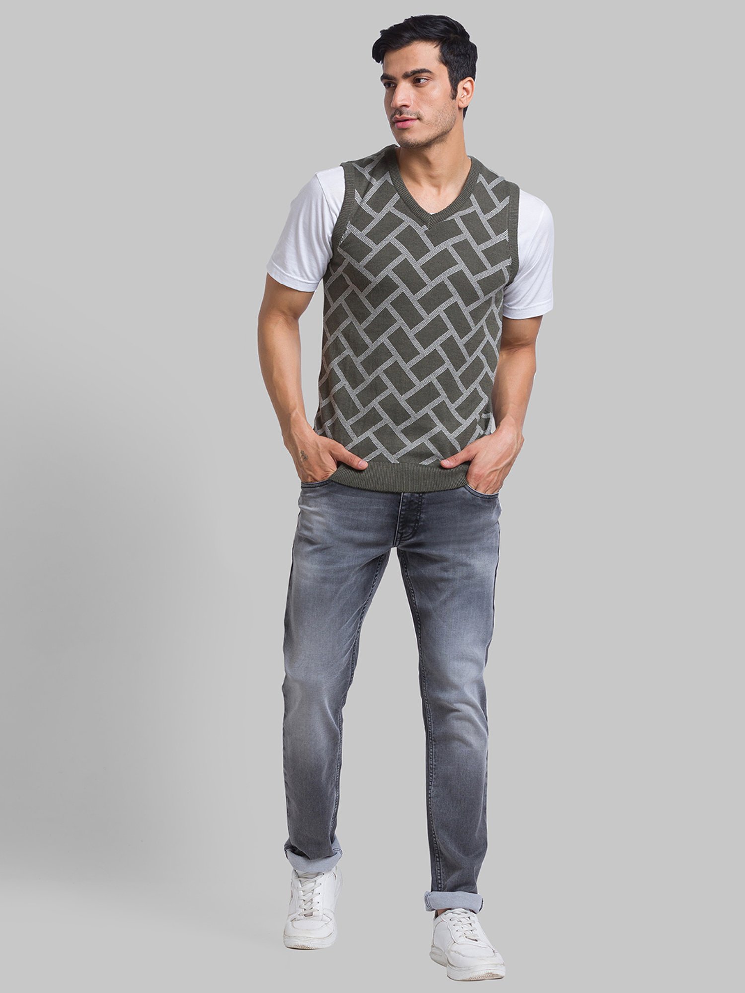 Parx Green Regular Fit Printed Sweater